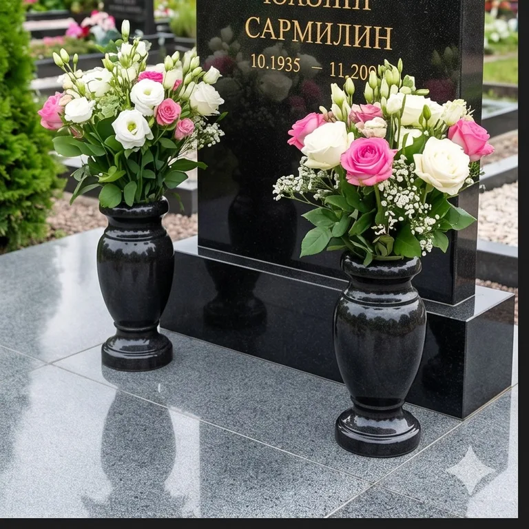 Гранитные вазы для цветов на участке в Новом Уренгое