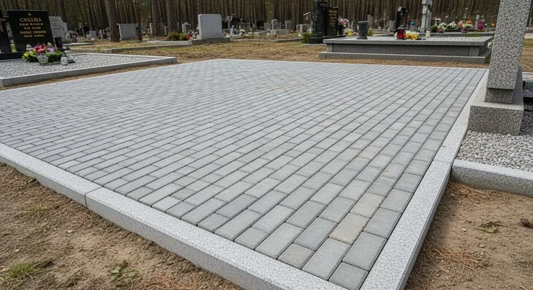 Благоустройство захоронения брусчаткой, образец ПМ037 в Новом Уренгое