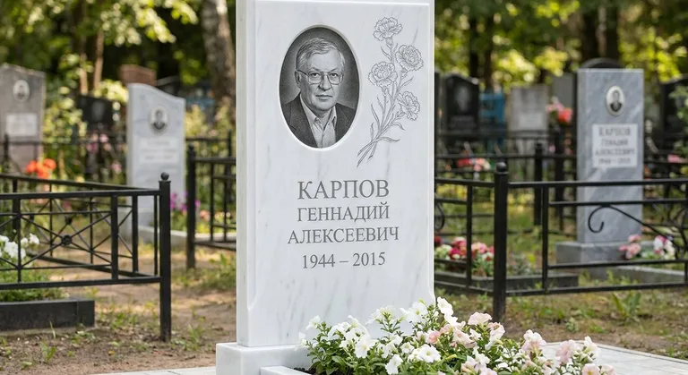 Памятник с гравировкой гвоздик — выполненная работа «Карпов» в Новом Уренгое