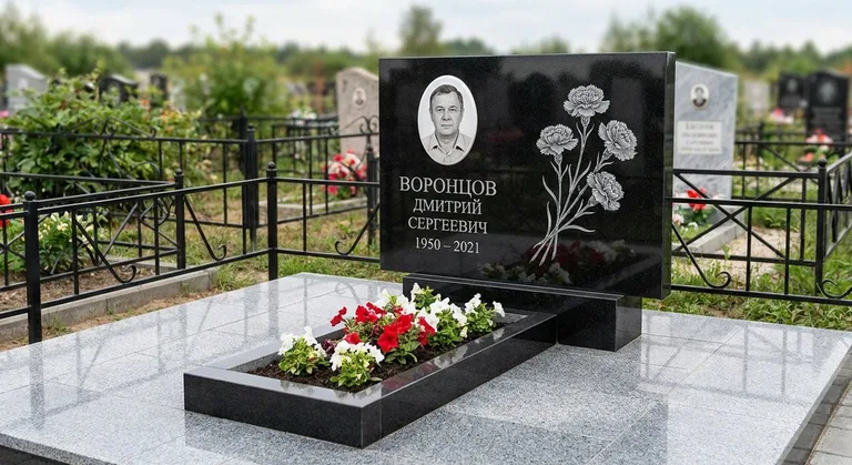 Памятник с гравировкой гвоздик — выполненная работа «Воронцов» в Новом Уренгое