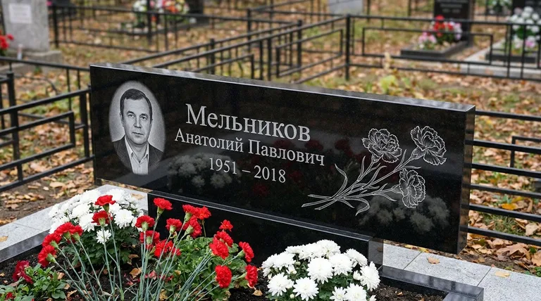 Памятник с гравировкой гвоздик — выполненная работа «Мельников» в Новом Уренгое