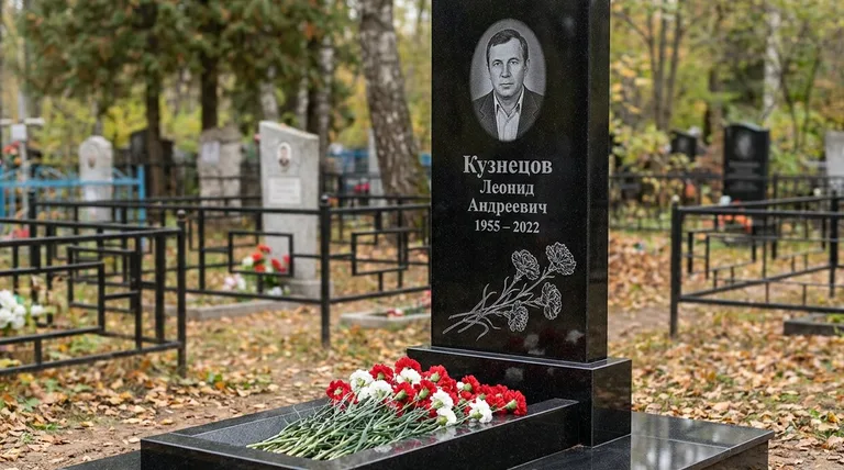 Памятник с гравировкой гвоздик — выполненная работа «Кузнецов» в Новом Уренгое