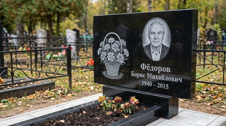 Памятник с гравировкой гвоздик — выполненная работа «Фёдоров» в Новом Уренгое