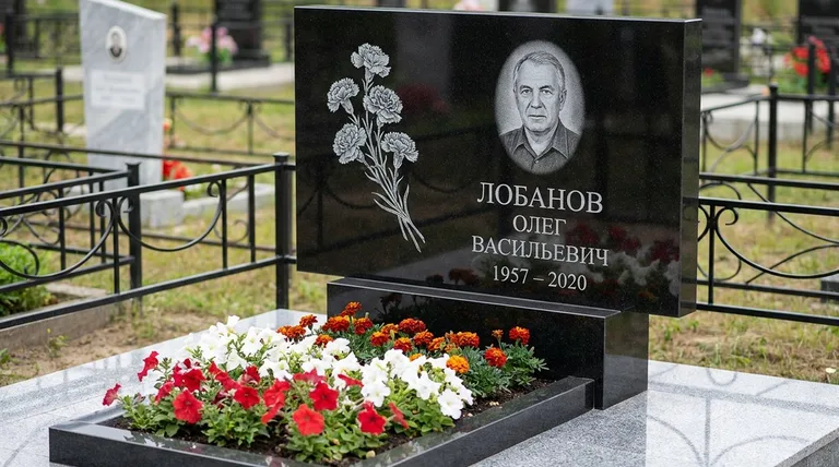 Памятник с гравировкой гвоздик — выполненная работа «Лобанов» в Новом Уренгое