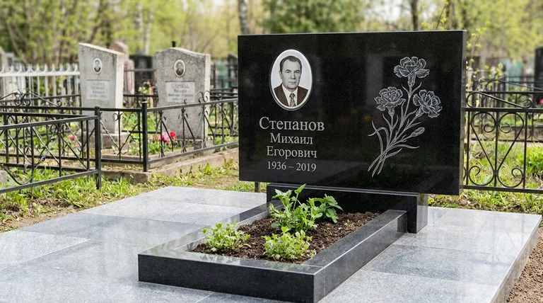 Памятник с гравировкой гвоздик — выполненная работа «Степанов» в Новом Уренгое