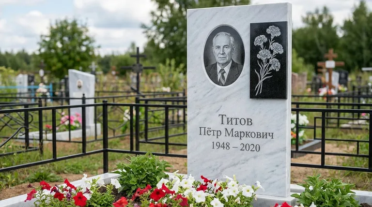 Памятник с гравировкой гвоздик — выполненная работа «Титов» в Новом Уренгое
