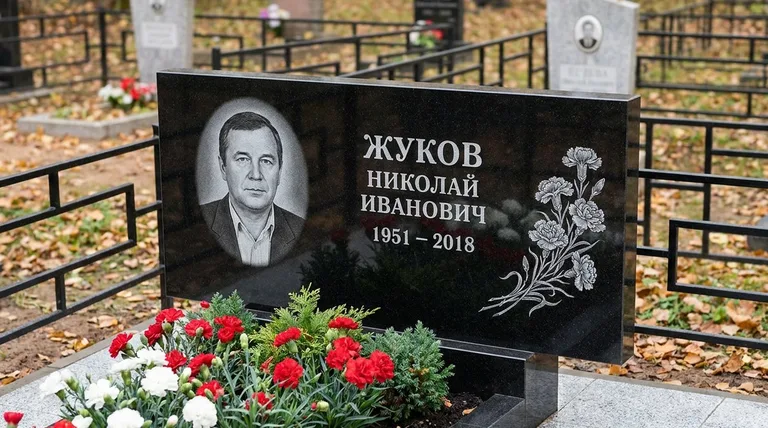 Памятник с гравировкой гвоздик — выполненная работа «Жуков» в Новом Уренгое