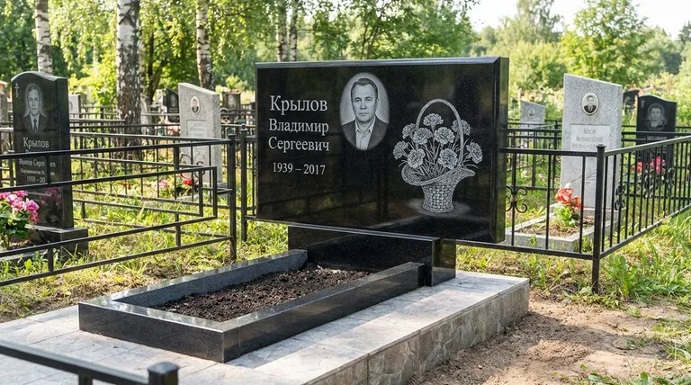 Памятник с гравировкой гвоздик — выполненная работа «Крылов» в Новом Уренгое