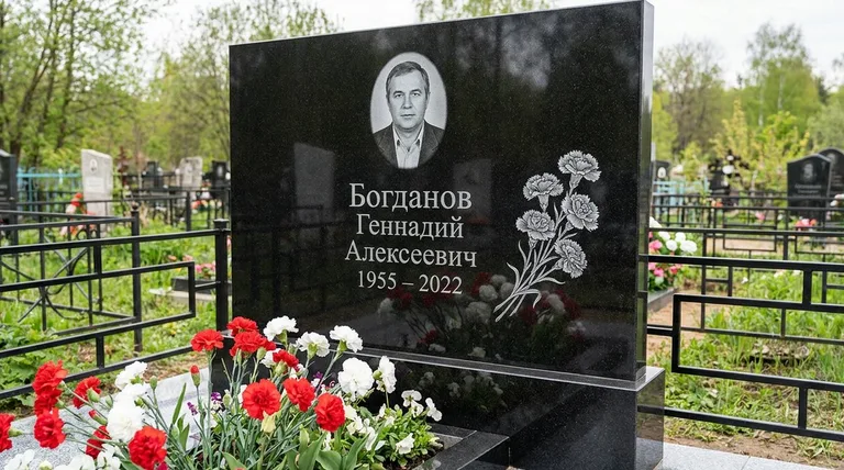 Памятник с гравировкой гвоздик — выполненная работа «Богданов» в Новом Уренгое