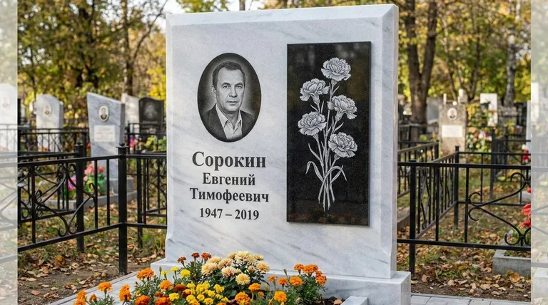 Памятник с гравировкой гвоздик — выполненная работа «Сорокин» в Новом Уренгое