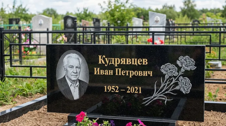 Памятник с гравировкой гвоздик — выполненная работа «Кудрявцев» в Новом Уренгое