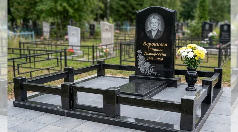 Памятник с гравировкой хризантем — выполненная работа «Воронцова» в Новом Уренгое