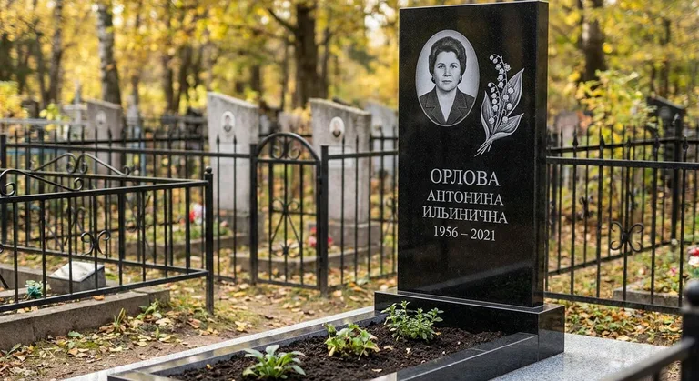 Памятник с гравировкой ландышей — выполненная работа «Орлова» в Новом Уренгое