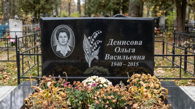 Памятник с гравировкой ландышей — выполненная работа «Денисова» в Новом Уренгое