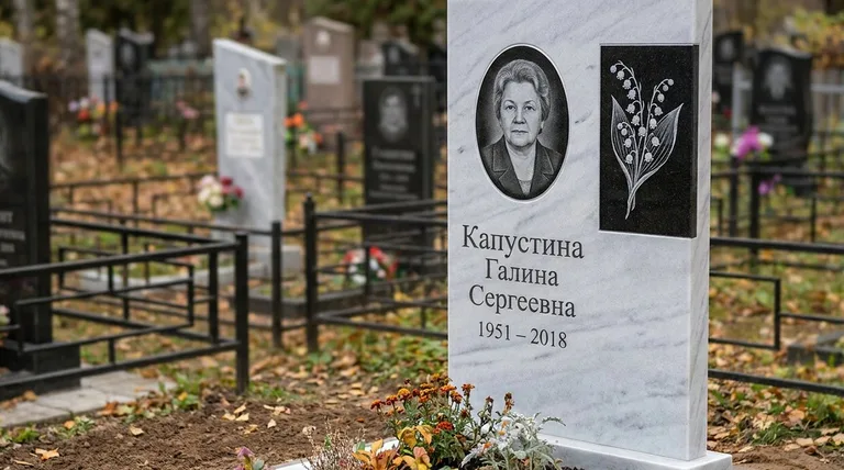 Памятник с гравировкой ландышей — выполненная работа «Капустина» в Новом Уренгое