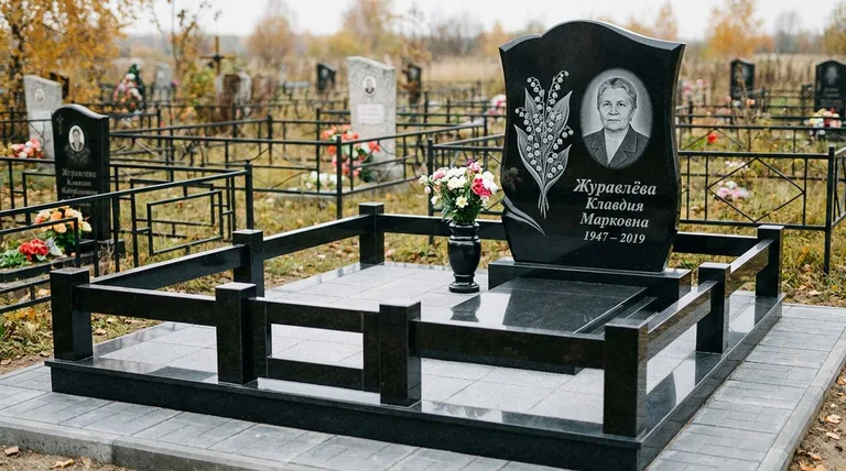 Памятник с гравировкой ландышей — выполненная работа «Журавлёва» в Новом Уренгое