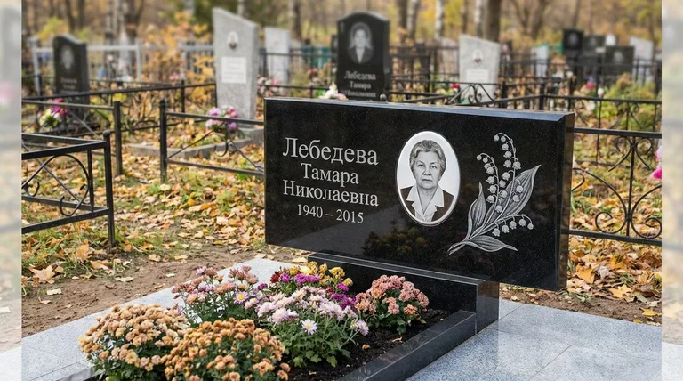 Памятник с гравировкой ландышей — выполненная работа «Лебедева» в Новом Уренгое