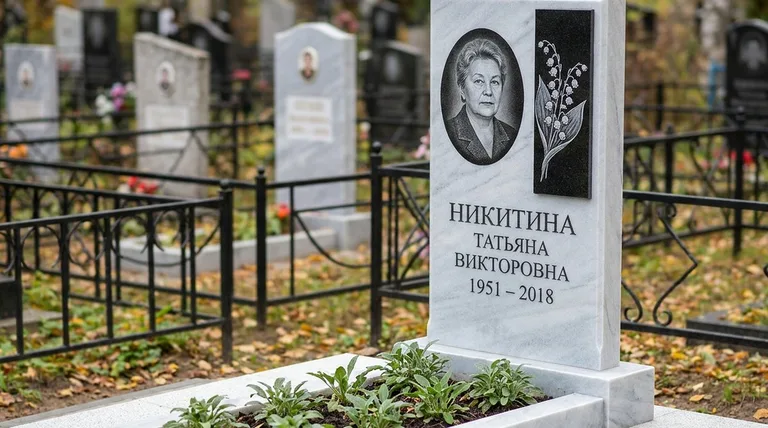 Памятник с гравировкой ландышей — выполненная работа «Никитина» в Новом Уренгое