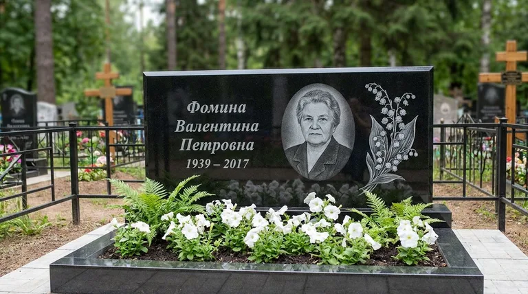 Памятник с гравировкой ландышей — выполненная работа «Фомина» в Новом Уренгое