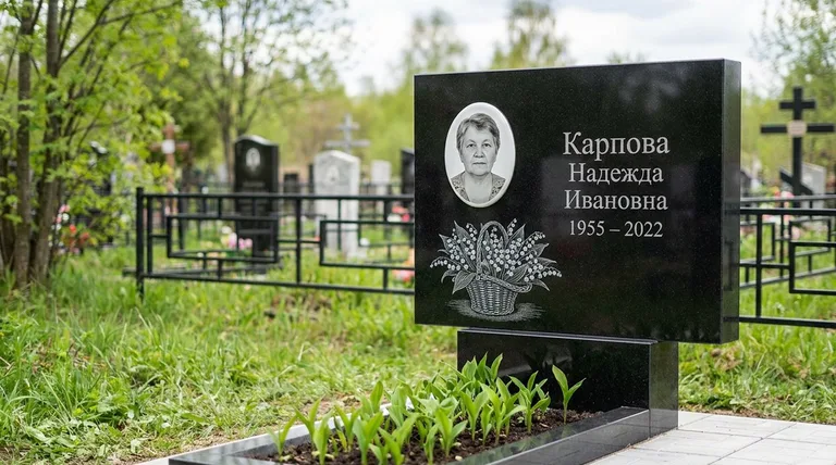 Памятник с гравировкой ландышей — выполненная работа «Карпова» в Новом Уренгое