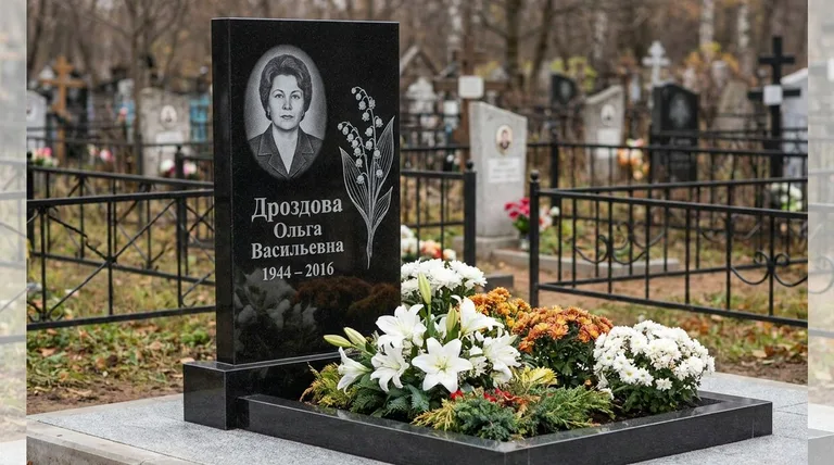Памятник с гравировкой ландышей — выполненная работа «Дроздова» в Новом Уренгое