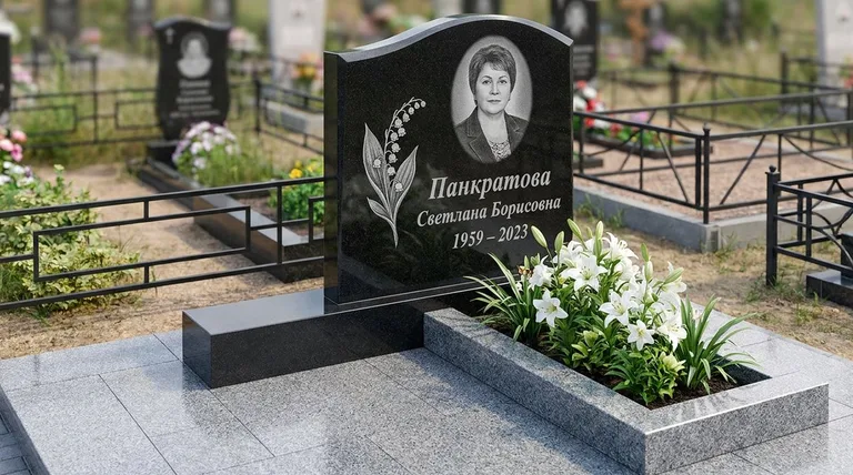 Памятник с гравировкой ландышей — выполненная работа «Панкратова» в Новом Уренгое
