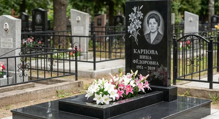 Памятник с гравировкой лилий — выполненная работа «Карпова» в Новом Уренгое