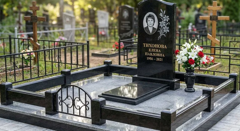Памятник с гравировкой лилий — выполненная работа «Тихонова» в Новом Уренгое