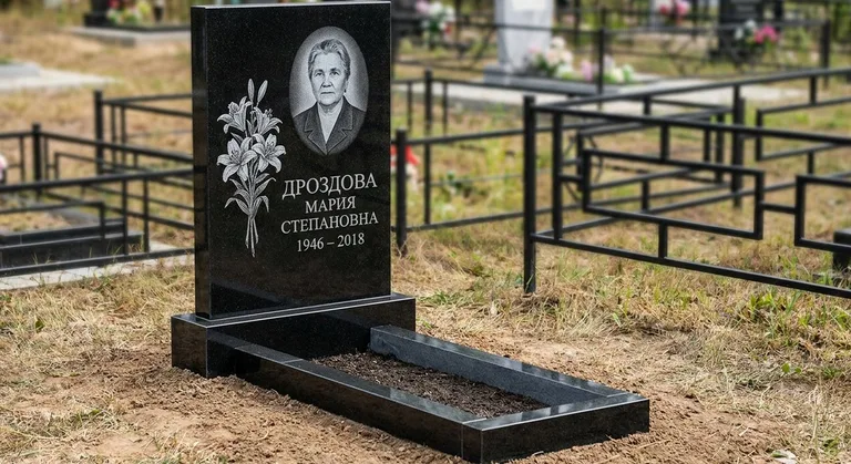 Памятник с гравировкой лилий — выполненная работа «Дроздова» в Новом Уренгое