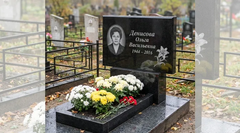 Памятник с гравировкой лилий — выполненная работа «Денисова» в Новом Уренгое