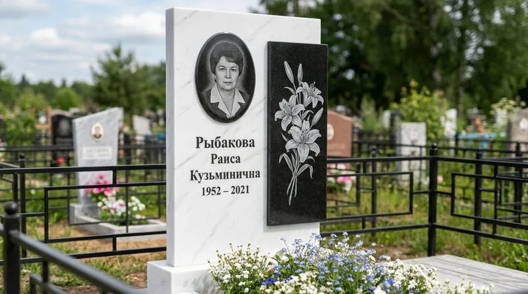 Памятник с гравировкой лилий — выполненная работа «Рыбакова» в Новом Уренгое