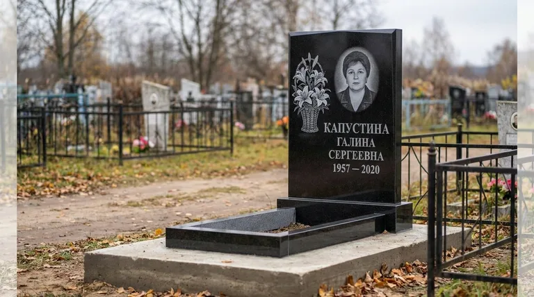 Памятник с гравировкой лилий — выполненная работа «Капустина» в Новом Уренгое