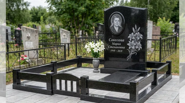 Памятник с гравировкой лилий — выполненная работа «Соколова» в Новом Уренгое