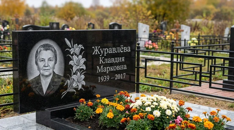 Памятник с гравировкой лилий — выполненная работа «Журавлёва» в Новом Уренгое