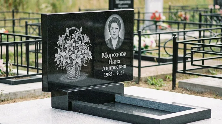 Памятник с гравировкой лилий — выполненная работа «Морозова» в Новом Уренгое