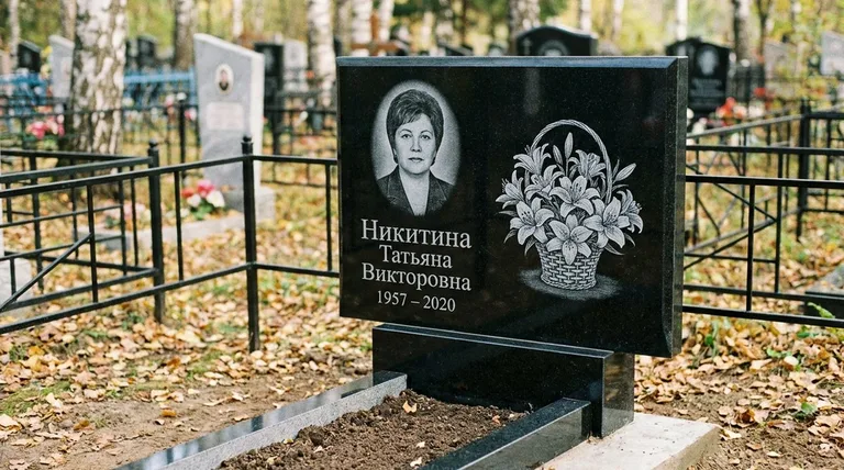 Памятник с гравировкой лилий — выполненная работа «Никитина» в Новом Уренгое