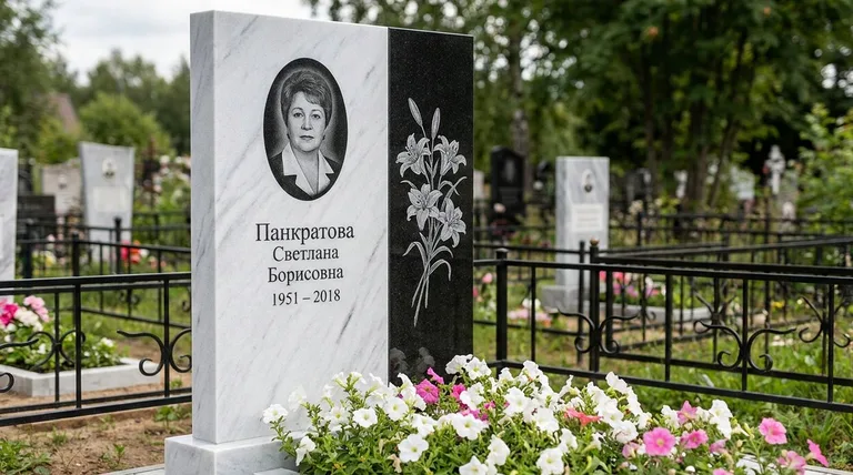 Памятник с гравировкой лилий — выполненная работа «Панкратова» в Новом Уренгое