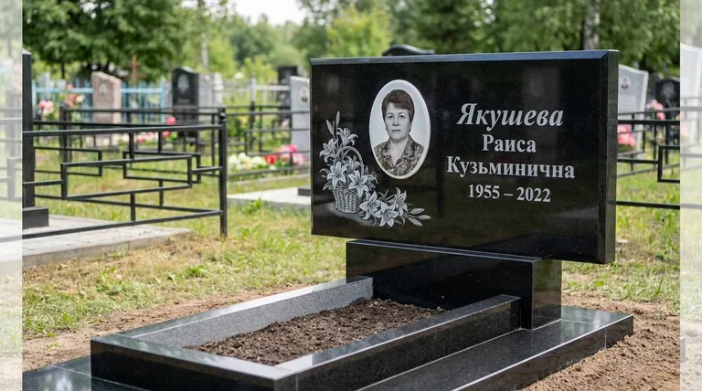 Памятник с гравировкой лилий — выполненная работа «Якушева» в Новом Уренгое