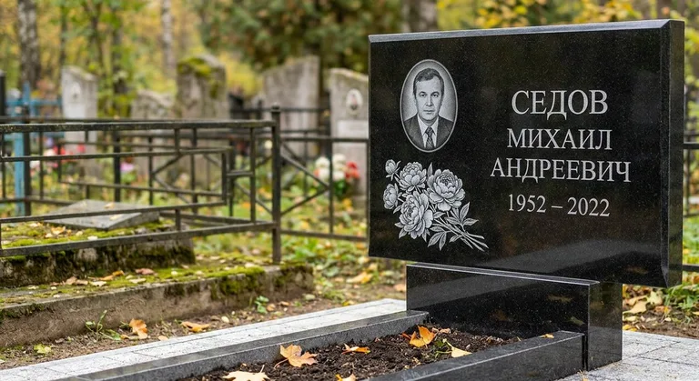 Памятник с гравировкой пионов — выполненная работа «Седов» в Новом Уренгое