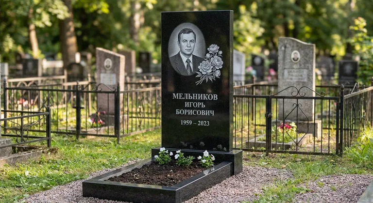 Памятник с гравировкой пионов — выполненная работа «Мельников» в Новом Уренгое