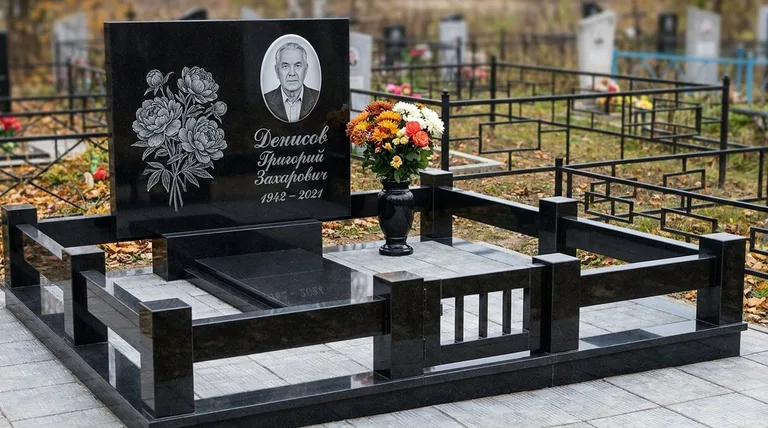 Памятник с гравировкой пионов — выполненная работа «Денисов» в Новом Уренгое
