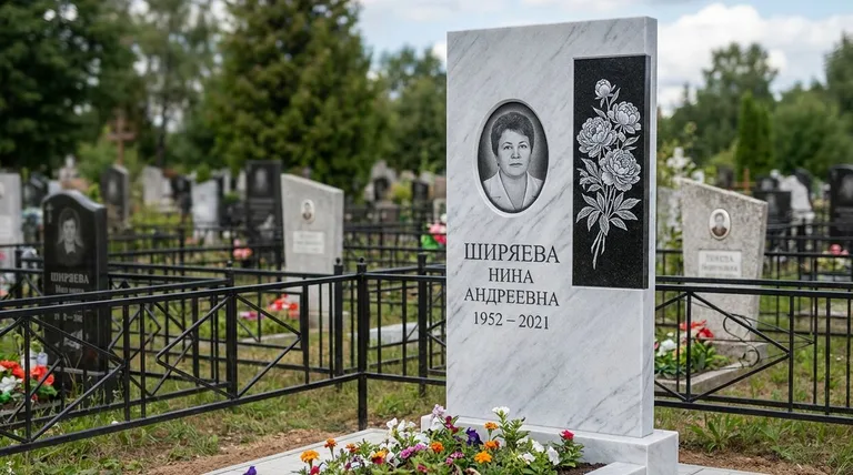 Памятник с гравировкой пионов — выполненная работа «Ширяева» в Новом Уренгое