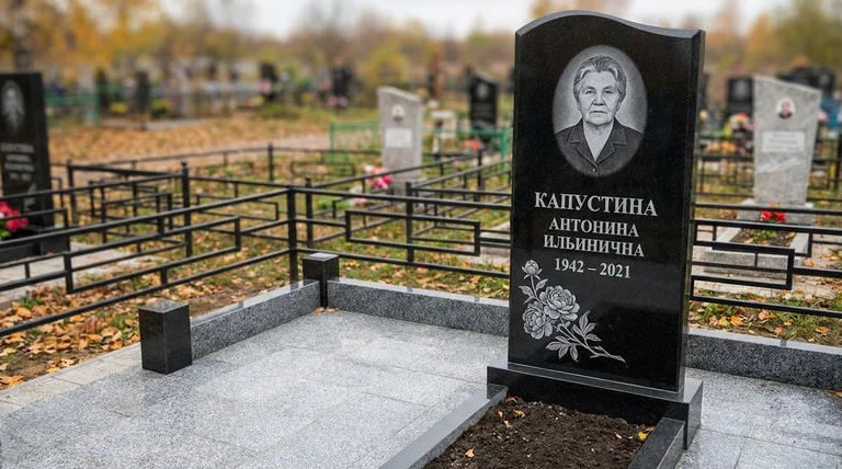 Памятник с гравировкой пионов — выполненная работа «Капустина» в Новом Уренгое