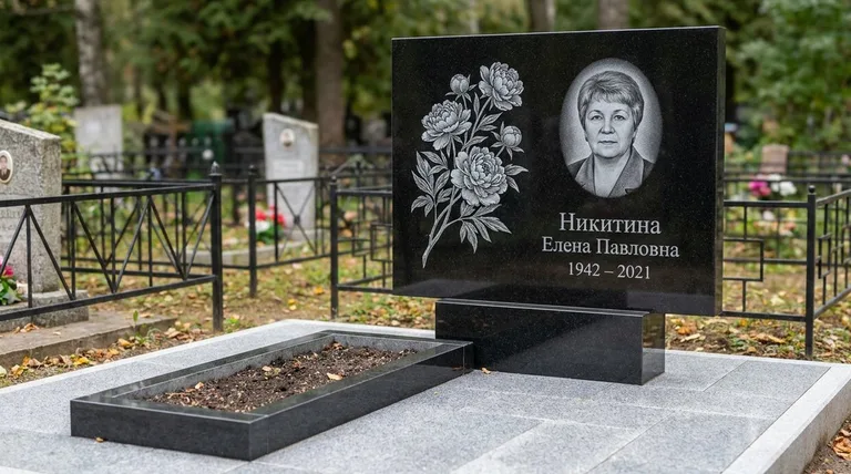 Памятник с гравировкой пионов — выполненная работа «Никитина» в Новом Уренгое