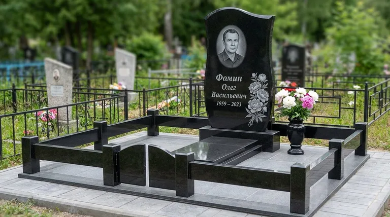 Памятник с гравировкой пионов — выполненная работа «Фомин» в Новом Уренгое