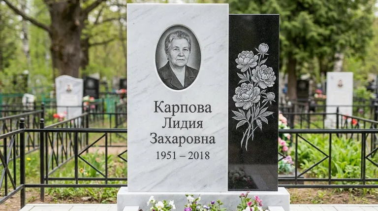 Памятник с гравировкой пионов — выполненная работа «Карпова» в Новом Уренгое