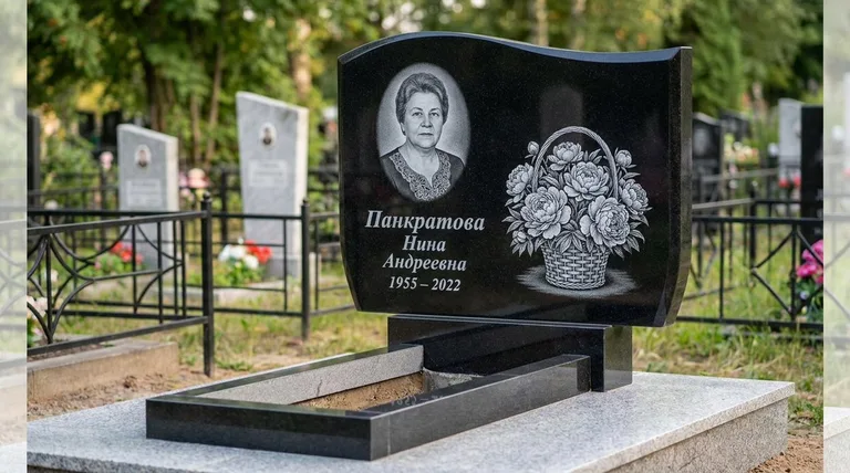 Памятник с гравировкой пионов — выполненная работа «Панкратова» в Новом Уренгое