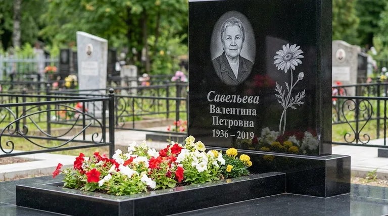 Памятник с гравировкой ромашек — выполненная работа «Савельева» в Новом Уренгое