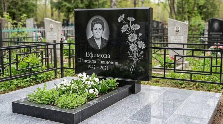 Памятник с гравировкой ромашек — выполненная работа «Ефимова» в Новом Уренгое
