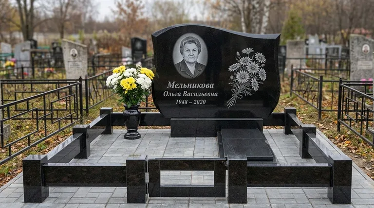 Памятник с гравировкой ромашек — выполненная работа «Мельникова» в Новом Уренгое